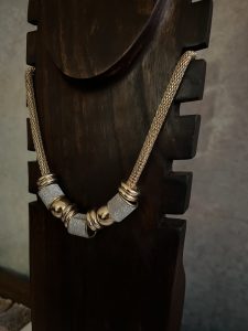 Woven Gold with Diamond Crusted Drums Necklace