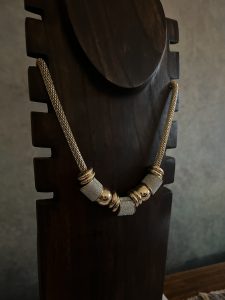 Woven Gold with Diamond Crusted Drums Necklace