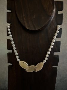 Faux Pearl and Amber Stone Pendant Necklace