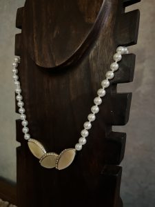 Faux Pearl and Amber Stone Pendant Necklace