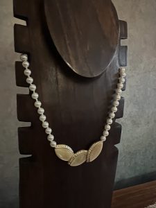 Faux Pearl and Amber Stone Pendant Necklace