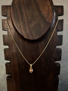 Gold Necklace with Amber Bead Pendant