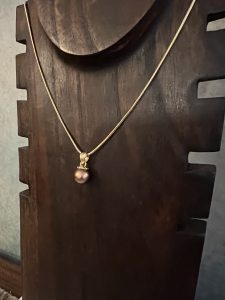 Gold Necklace with Amber Bead Pendant