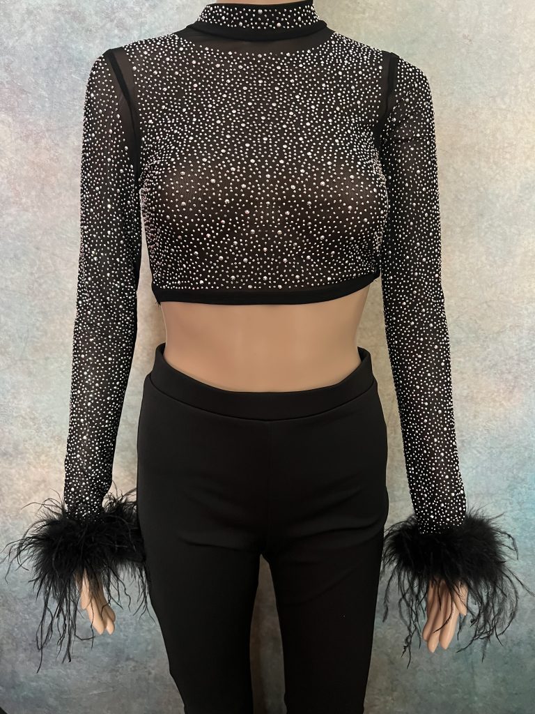 Moda Mesh Mock Feather Top